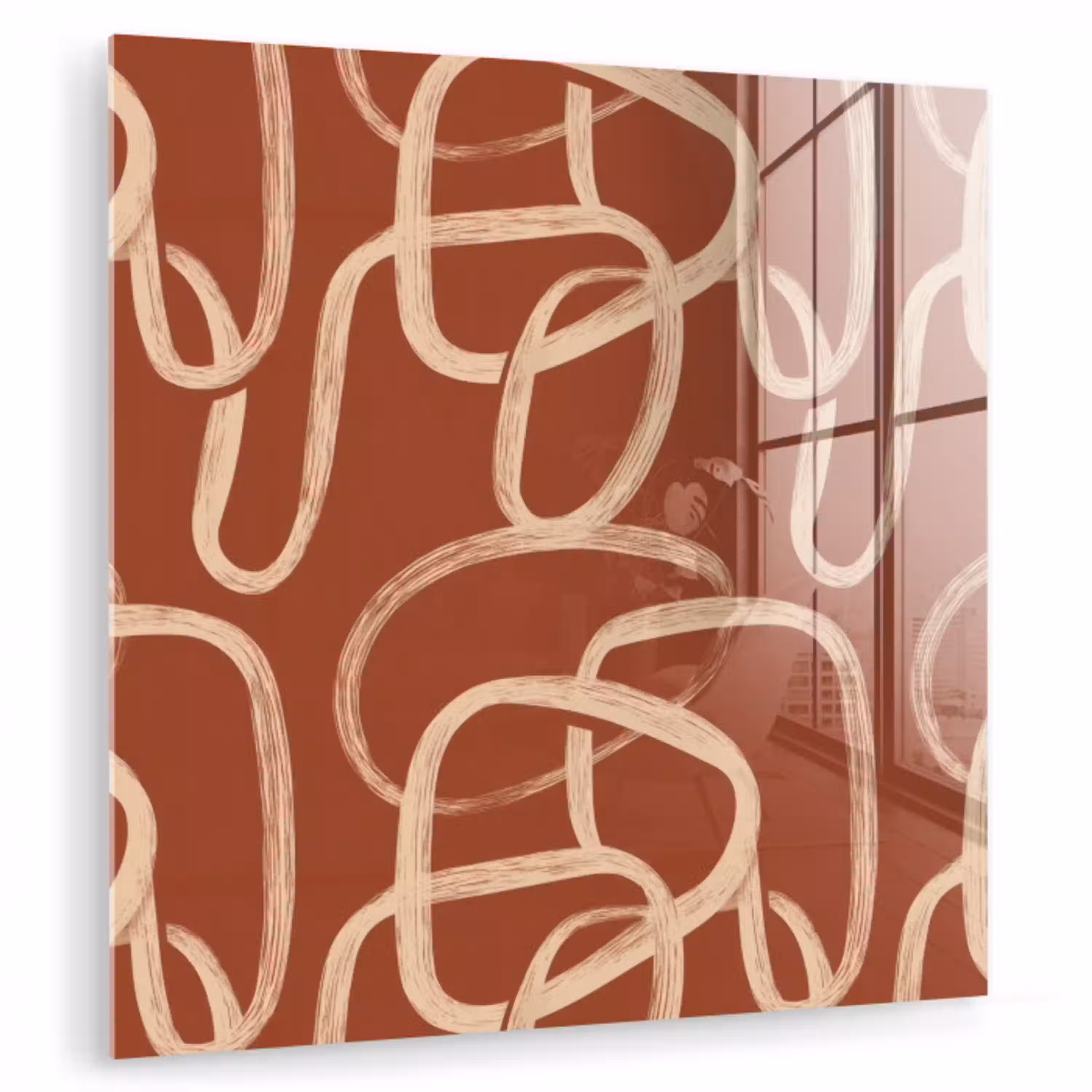Lijnen - Abstract - Organisch - Terracotta - Crème plexiglas 5mm klein 11 -zzzproduct_nieuw