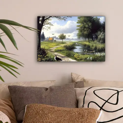 Zandpad - Groen landschap - Water canvas 2cm klein -sfeer1
