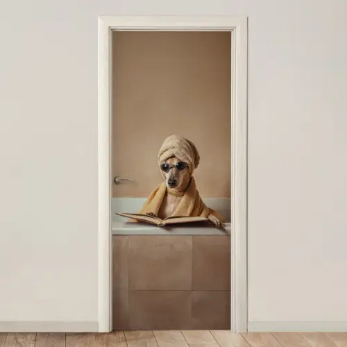 Bad - Hond - Boek - Zonnebril deurposter klein -3d_beige
