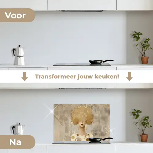 Goud - Portret - Vrouw keuken achterwand spatscherm klein -voor_na_NL