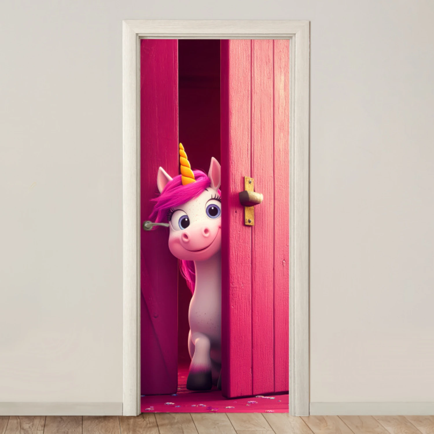 Eenhoorn - Roze - Deur - Fantasie deurposter klein -3d_beige