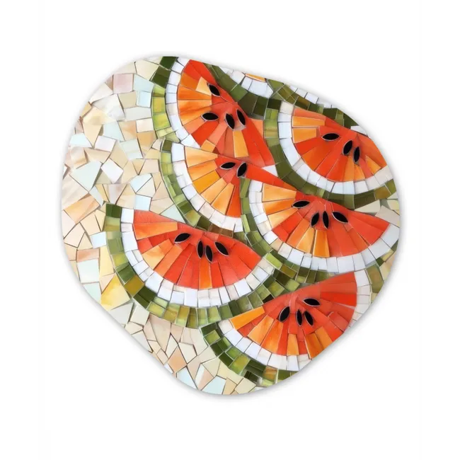 Mozaïek - Watermeloen - Rood - Pitten Wandcirkel Organisch Forex 3mm klein -3d