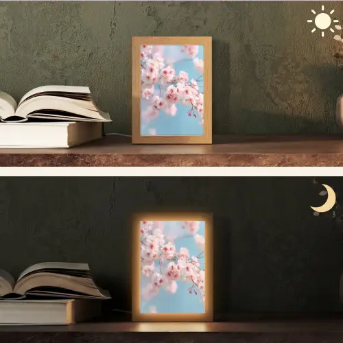 Takken - Bloesems - Roze Light Box met kabel (Tafellamp) klein -sfeer3
