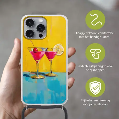 Glazen - Cocktail - Citroen - Kers Hoesje iPhone 16 Pro Max met koord klein -sfeer2_NL
