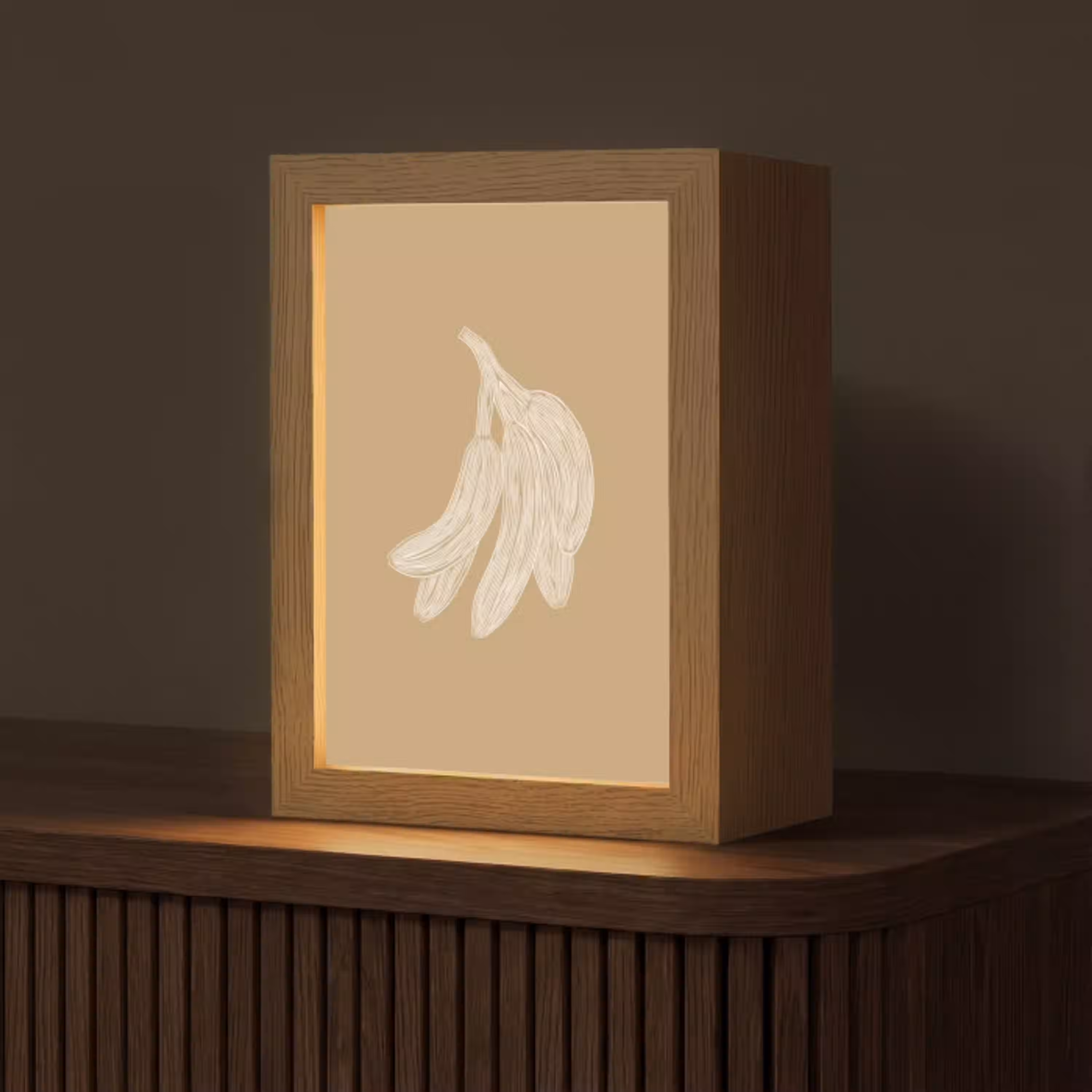 Bananen - Beige - Lijntekening - Minimalistisch Light Box met kabel (Tafellamp) klein -z3d_website