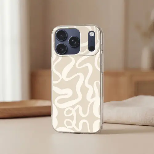 Lijnen - Abstract - Beige - Wit - Minimalistisch Telefoonhoesje iPhone 17 Pro klein -sfeer2