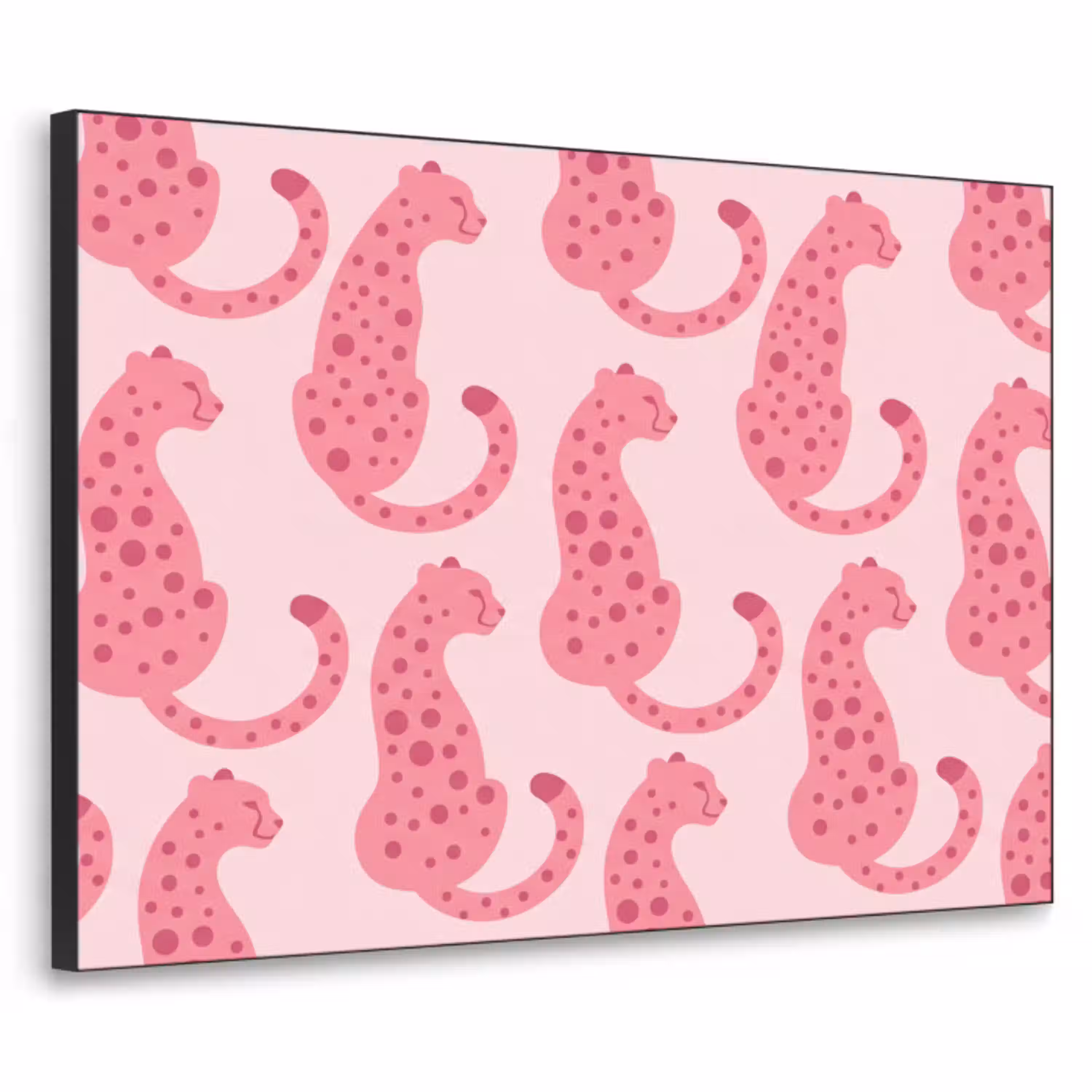 Kat - Gevlekt - Dieren - Patroon - Roze Textielframe zwart klein -3d