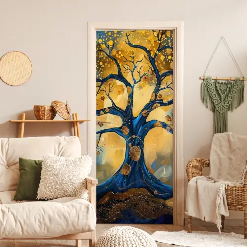 Boom - Levensboom - Blauw - Goud deurposter klein -sfeer2