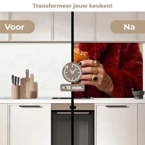 Broodje - Bontjas - Goud keuken achterwand 2 middel -voor-na2_NL