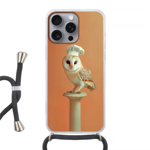 Kerkuil - Koksmuts - Oranje - Vogel Hoesje iPhone 16 Pro Max met koord klein -3d