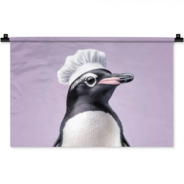 Pinguïn - Koksmuts - Lief - Paars Wandkleed katoen klein -zz3d
