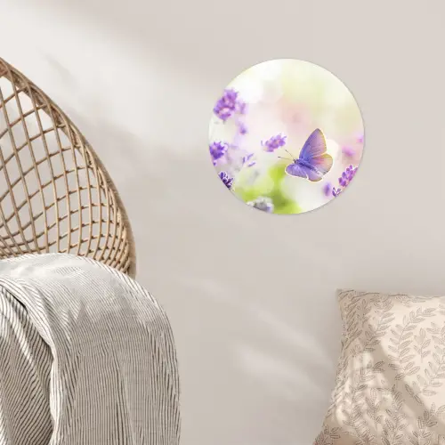 Lavendel - Vlinder - Bloemen Wandcirkel behangsticker klein -sfeer4