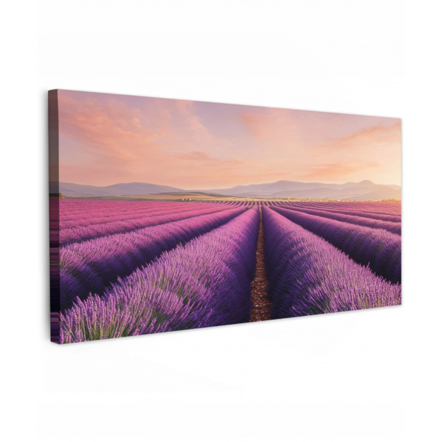 Lavendelveld - Zonsondergang - Paars - Bloemen Tuinposter op houten frame 2 cm dik xxl -3d