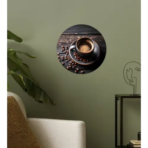 Kop - Koffie - Hout - Bonen Wandcirkel behangsticker klein -sfeer2