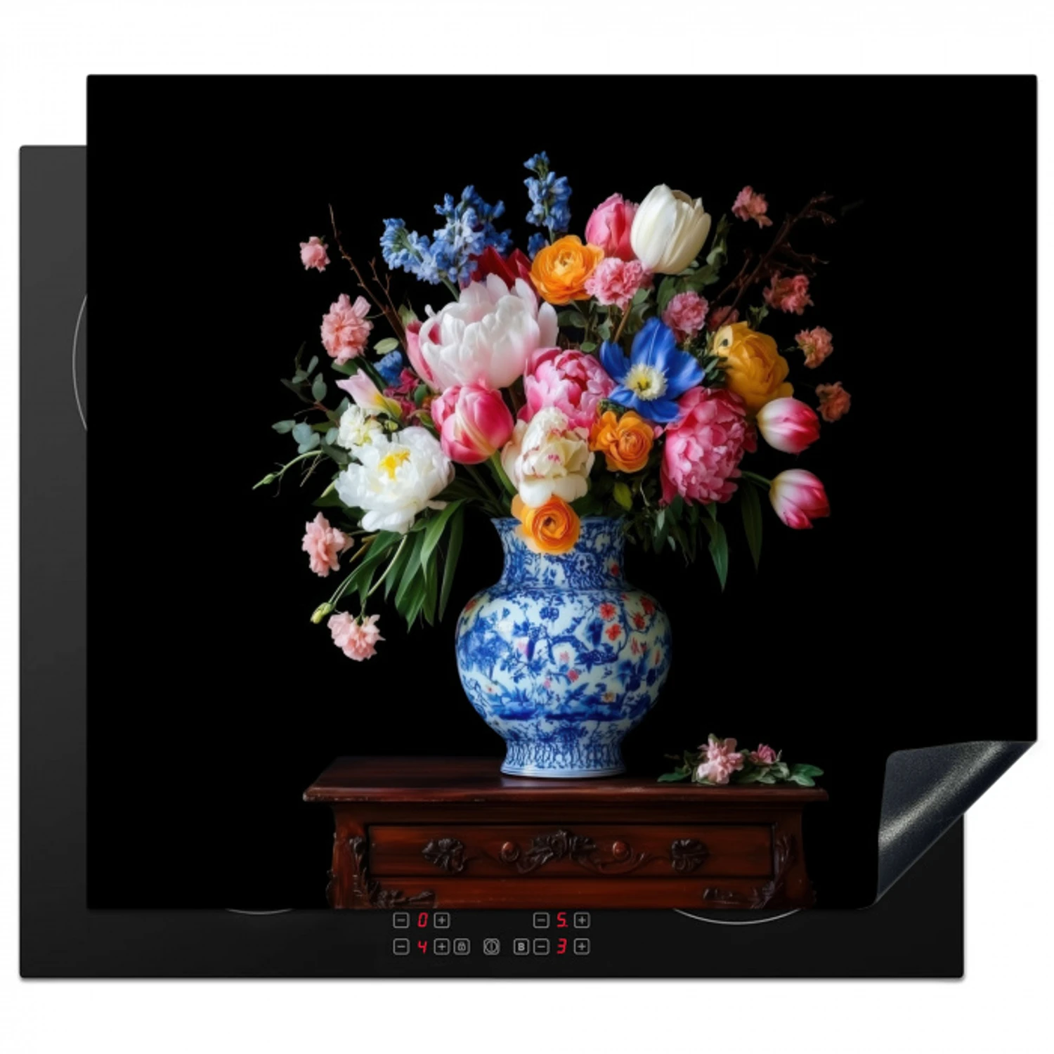 Rozen - Bloemen - Vaas - Boeket Inductie beschermer vinyl 3mm middel -3d