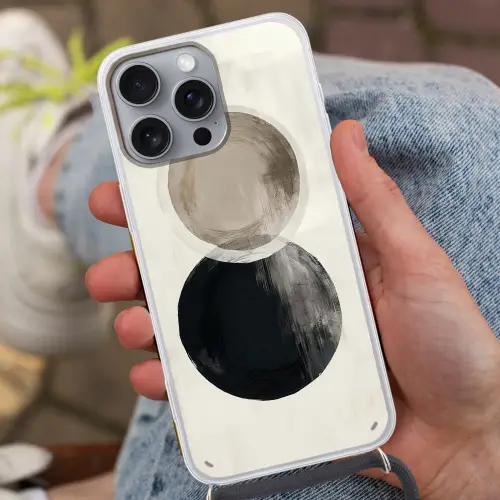 Cirkels - Vorm - Beige - Abstract Hoesje iPhone 16 Pro Max met koord klein -sfeer3