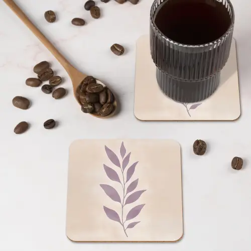 Tak - Bladeren - Minimalistisch - Beige onderzetter kurk middel -sfeer2