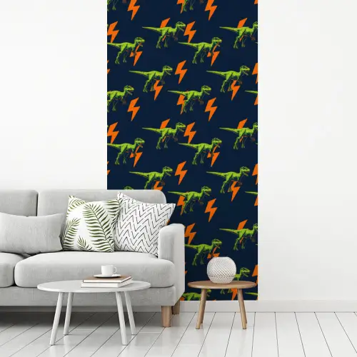 Bliksemschichten - Oranje - Dinosaurussen fotobehang vinyl groot -woonkamer