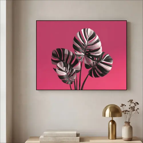 Bladeren - Rond - Roze Textielframe zwart klein -sfeer2