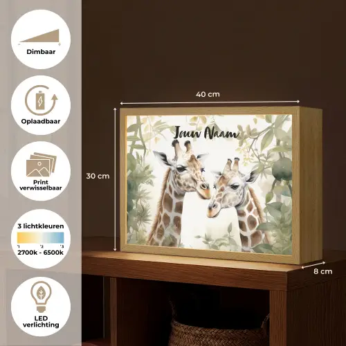 Dieren - Giraffe - Bladeren - Kinderen Light Box met batterij (Wandlamp kind) middel -USP_websiteoverzichtNL