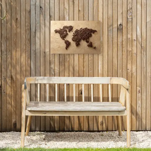 Wereldkaart - Zandkleur - Koffiebonen Tuinposter op houten frame 2 cm dik klein -sfeer4