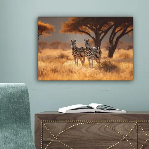 Zebra's - Savannelandschap - Gras canvas 2cm klein -sfeer4