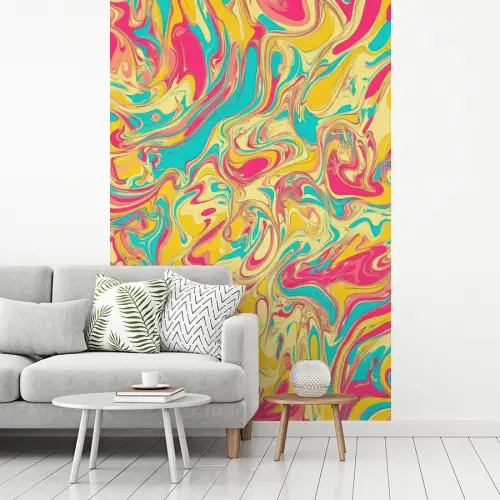 Geel - Roze - Blauw - Retro fotobehang vinyl groot -woonkamer