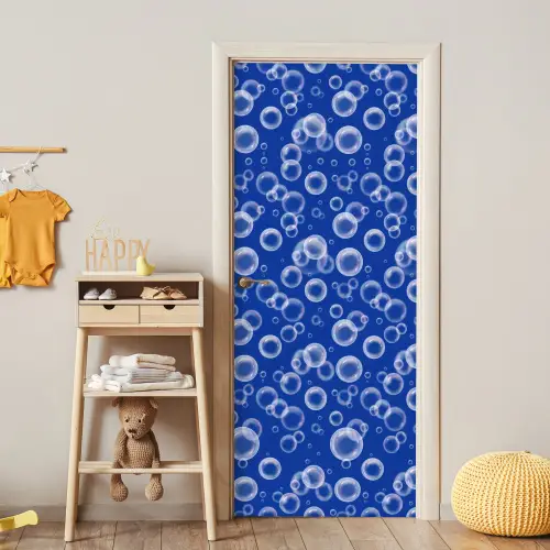 Bubbels - Patroon - Blauw deurposter klein -sfeer4