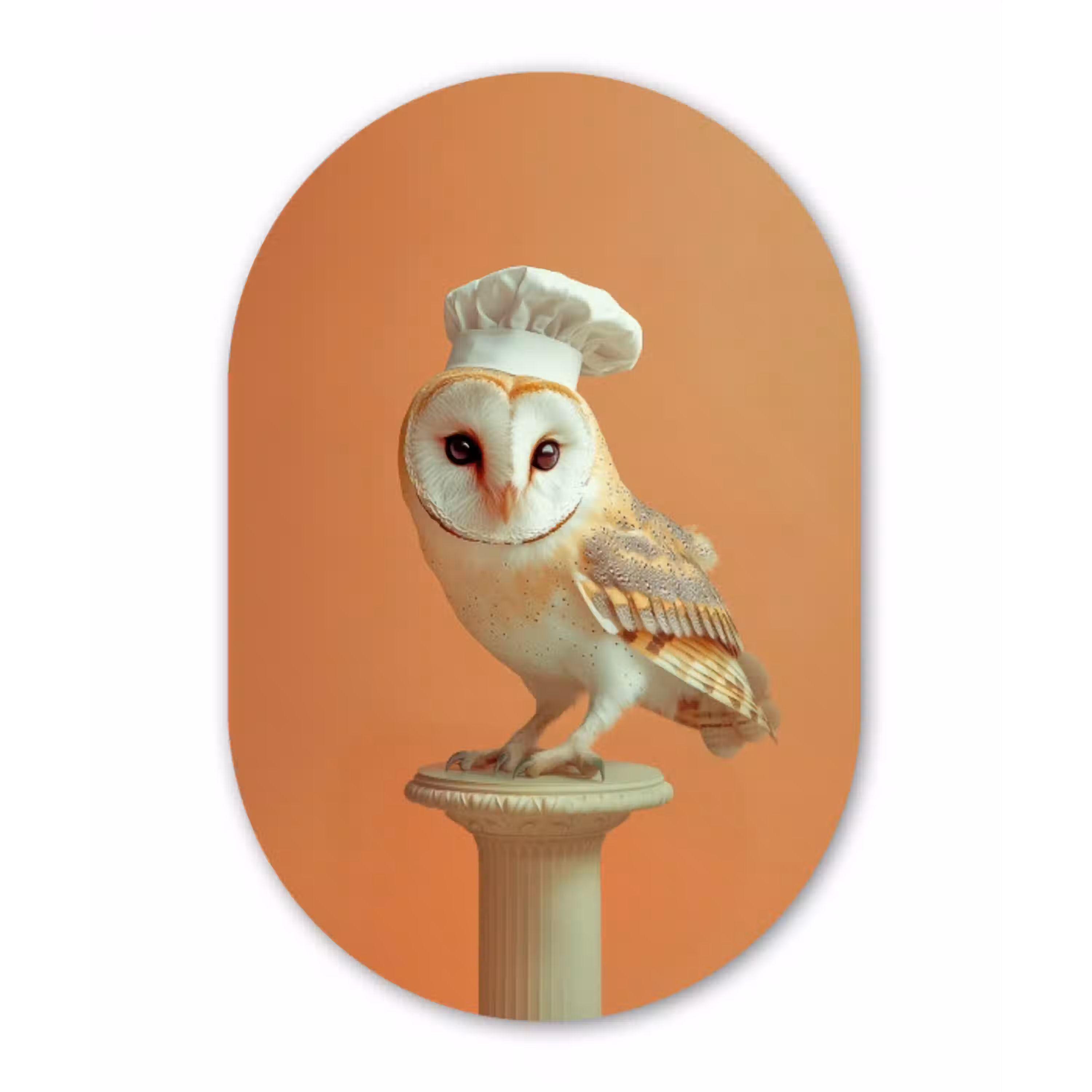 Kerkuil - Koksmuts - Oranje - Vogel Wandcirkel Ovaal Aluminium middel -3d