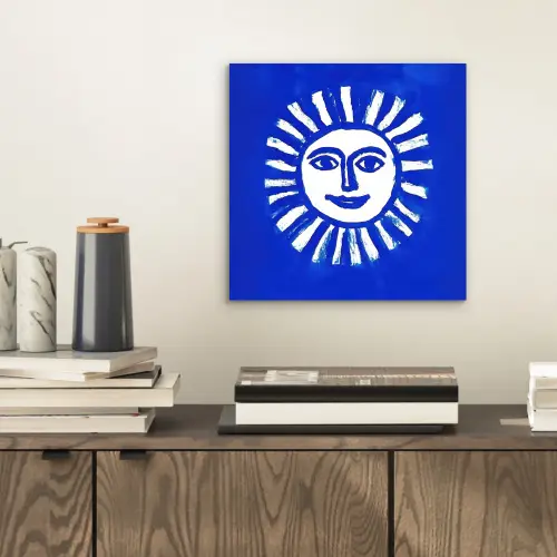 Zon - Gezicht - Penseelstructuur - Blauw aluminium wit klein -sfeer1