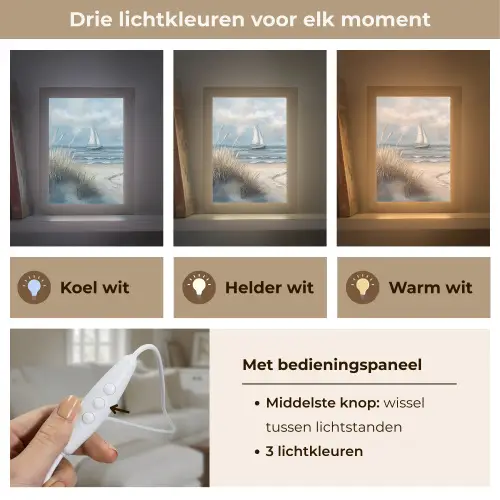 Zee - Zeilboot - Strand - Duinen - Vintage Light Box met kabel (Tafellamp) klein -USP_lichtkleurNL