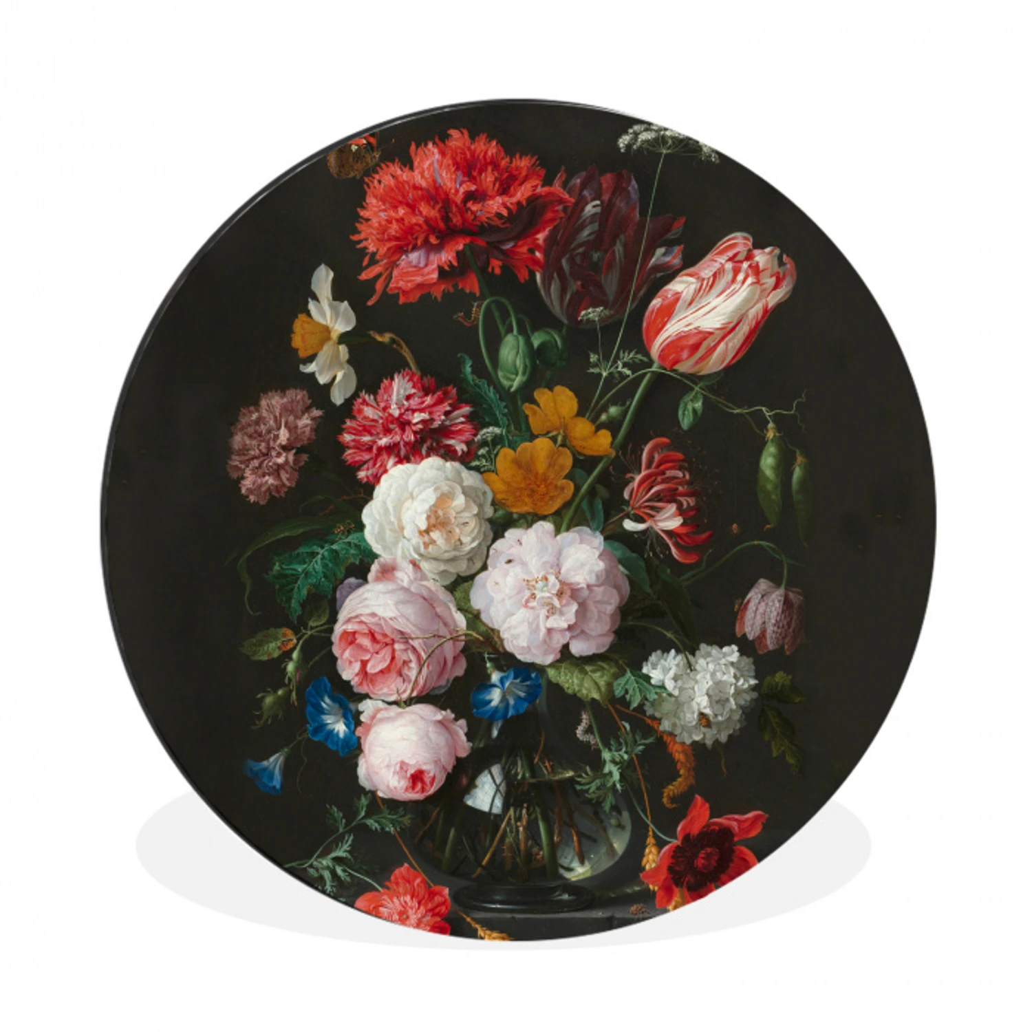 Stilleven met bloemen in een glazen vaas - Schilderij van Jan Davidsz. de Heem Wandcirkel aluminium klein -3d