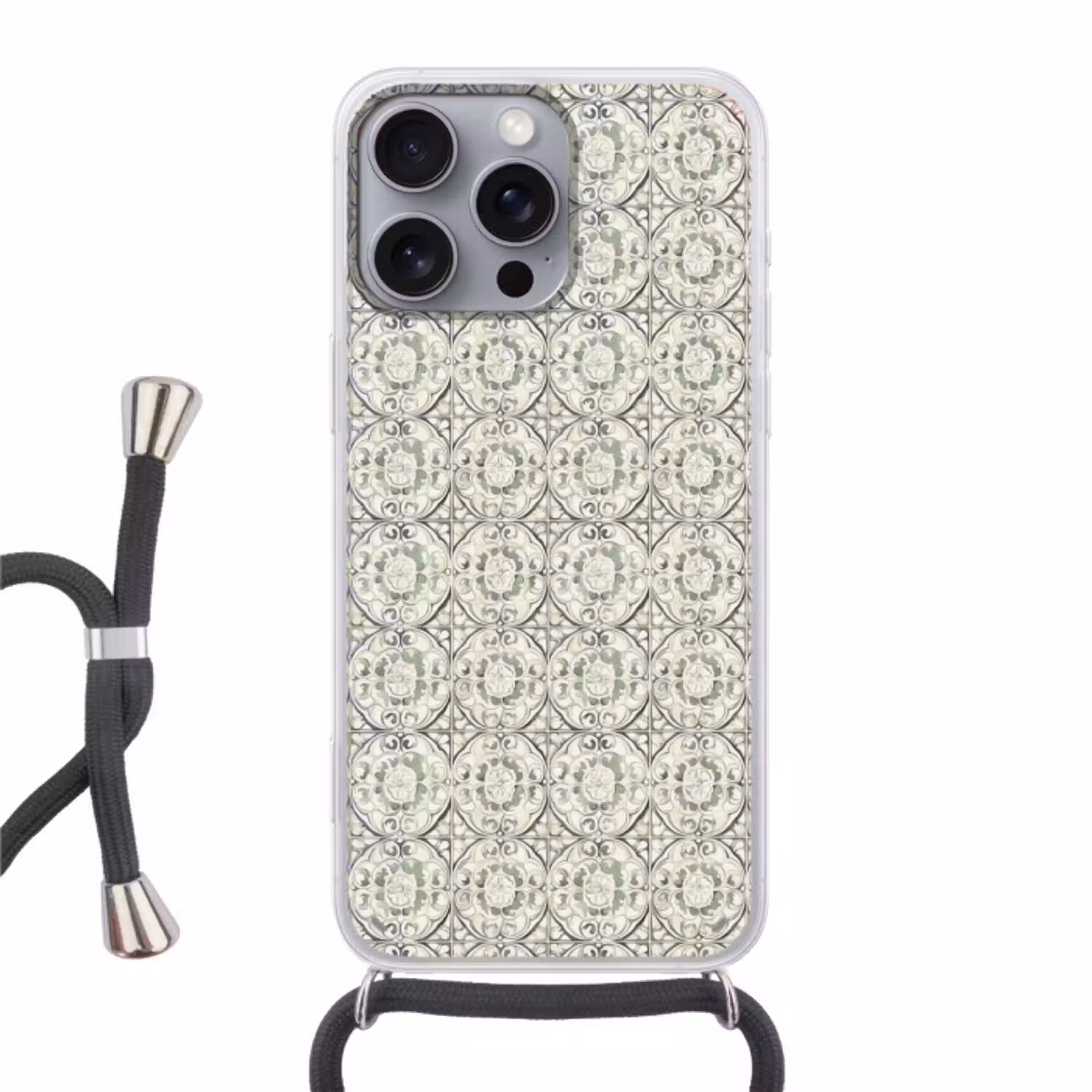 Krulornament - Tegel - Groen Hoesje iPhone 16 Pro Max met koord klein 804 -3d