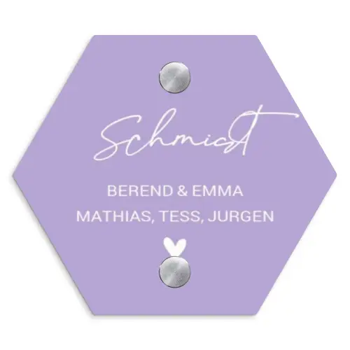Effen - Lila - Sierlijk Naambord Hexagon klein -3d