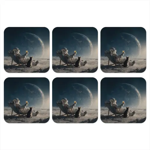 Maan - Kat - Astronaut - Ruimte onderzetter kurk middel -3d