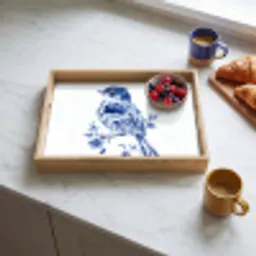 Vogel - Delfts blauw - Illustratie - Bloemen Dienblad Rechthoek middel -sfeer2