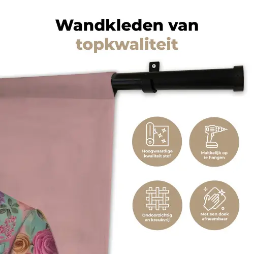 Luiaard - Bloemenprint - Bril - Roze Wandkleed katoen klein -sfeer2