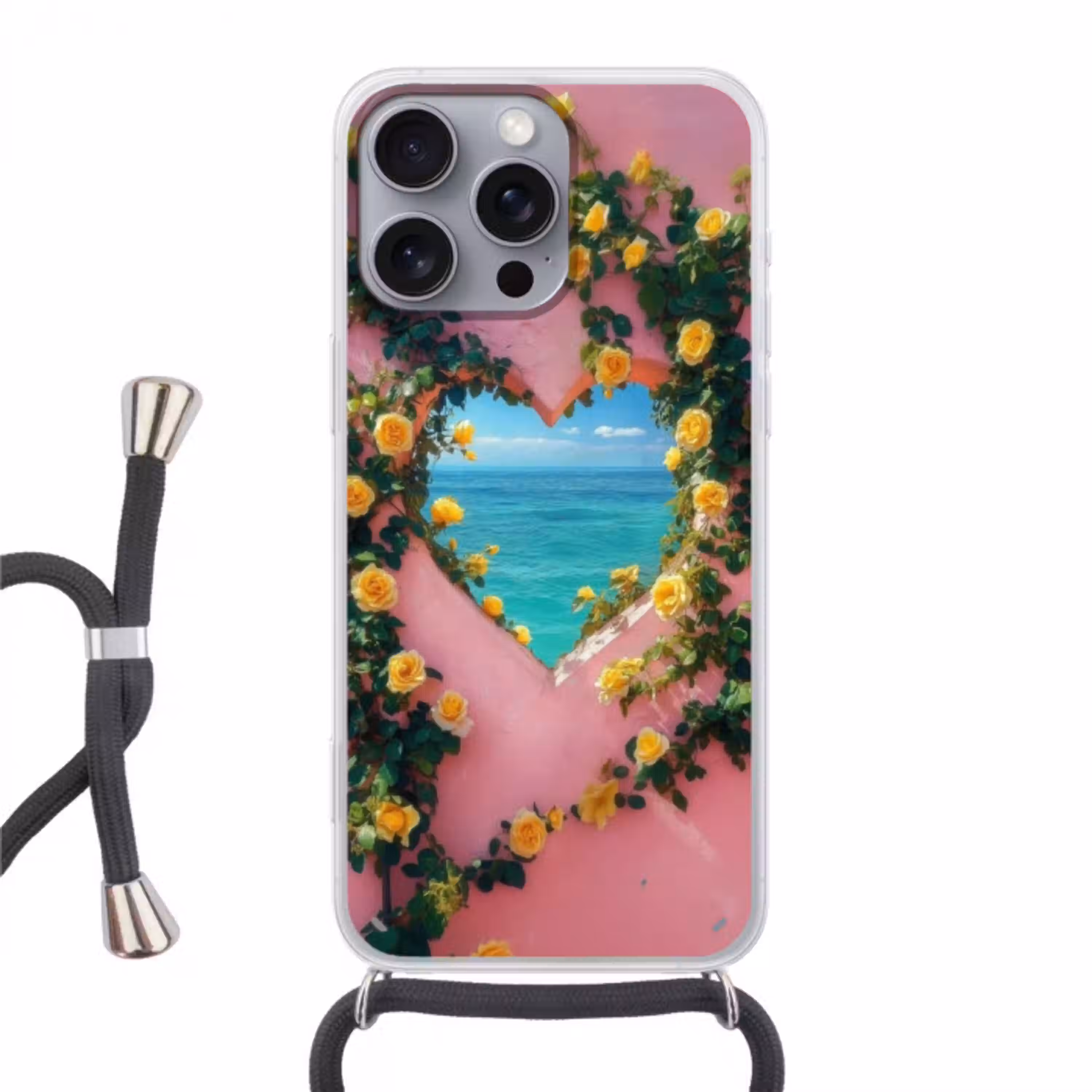 Hart - Zee - Muur Hoesje iPhone 16 Pro Max met koord klein -3d