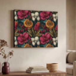Bloemen - Patroon - Rood - Goud Textielframe zwart klein 947 -sfeer3