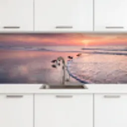 Meeuwen - Strand - Zee - Roze keuken achterwand 2 middel -3d