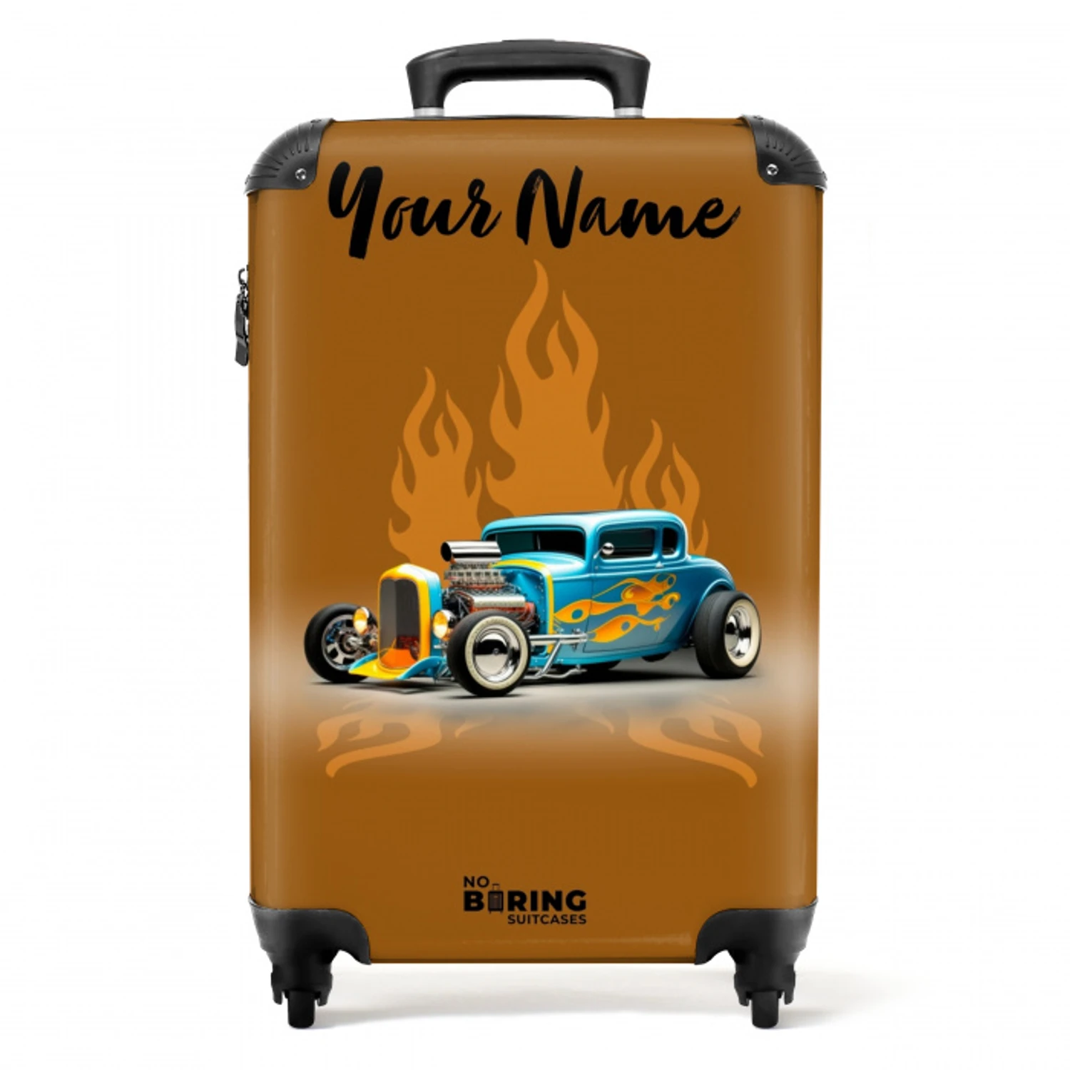 Blauwe auto met gele vlammen NBS - Handbagage koffer - Kinderen Unisex middel -productfoto_recht