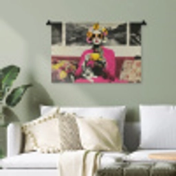 Vrouw - Kat - Bloemen - Kopje - Retro Wandkleed katoen klein -sfeer7