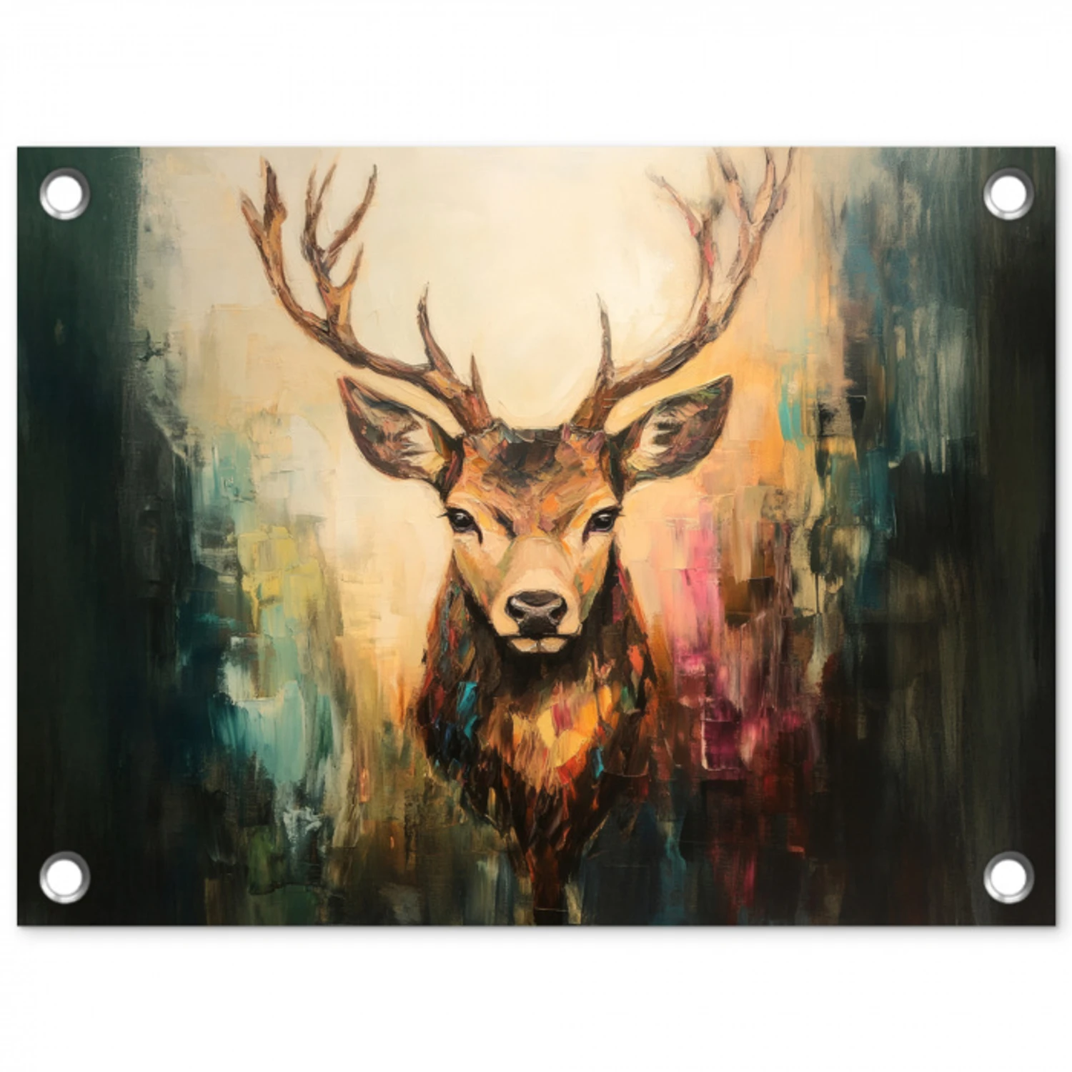 Hert - Geverfd - Gewei - Bruin tuinposter los doek klein -3d