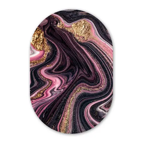 Marmerlook - Roze - Paars - Goud - Luxe - Marmer Wandcirkel Ovaal Forex klein -3d