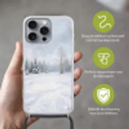 Bospad - Dennen - Sneeuw - Winter - Rustgevend Hoesje iPhone 16 Pro Max met koord klein -sfeer2_NL