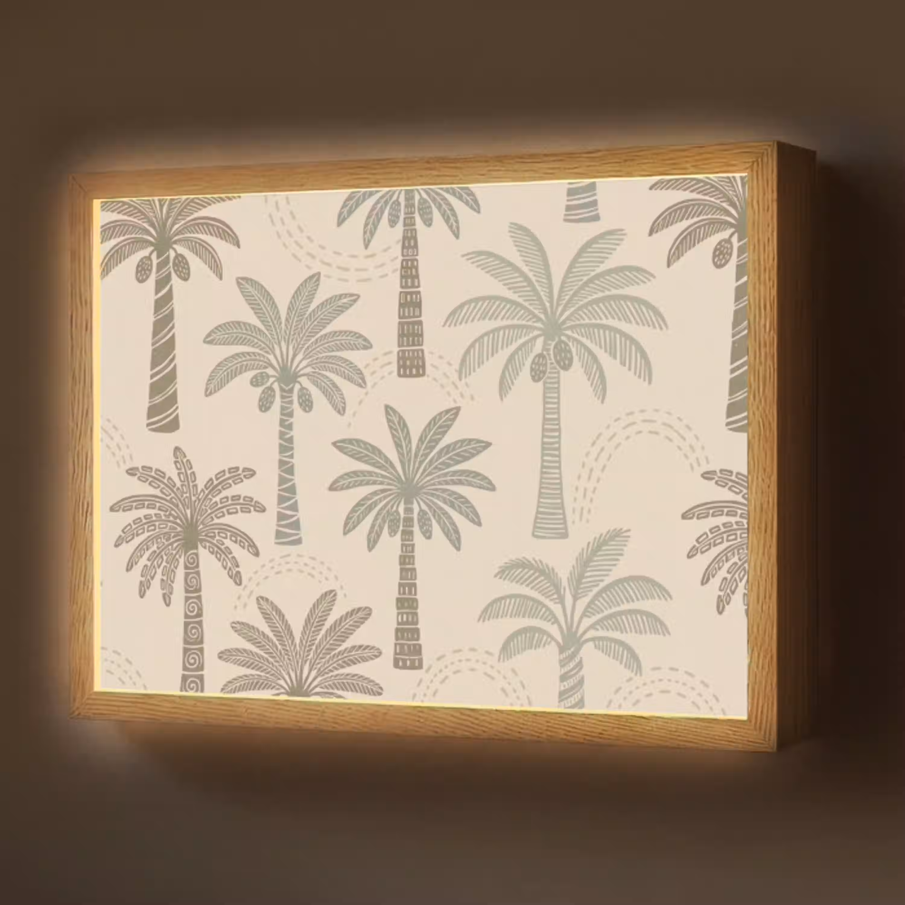 Palmbomen - Patroon - Tropisch - Beige Light Box met batterij (Wandlamp) middel -z3d_website