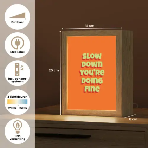 Slow down you're doing fine - Oranje - Simple Light Box met kabel (Tafellamp) klein -USP_NL