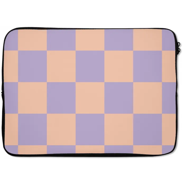 Schaakbord patroon - Paars - Roze - Blokjes laptophoes neopreen klein -zkaufland3dotto