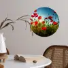 Klaprozen - Toscane - Zon - Rood - Blauw Wandcirkel behangsticker klein -sfeer3