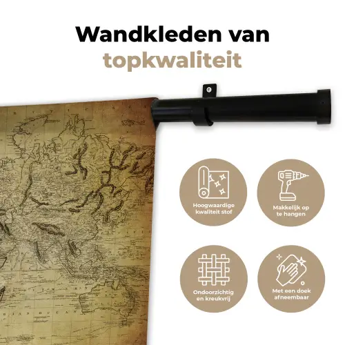 Wereldkaart - Vintage - Antiek - Bruin - Papier Wandkleed katoen klein -sfeer2